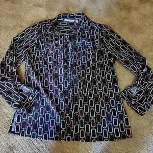 Notations Black and Pink Geometric Womens Work Shirt Sz Sm.